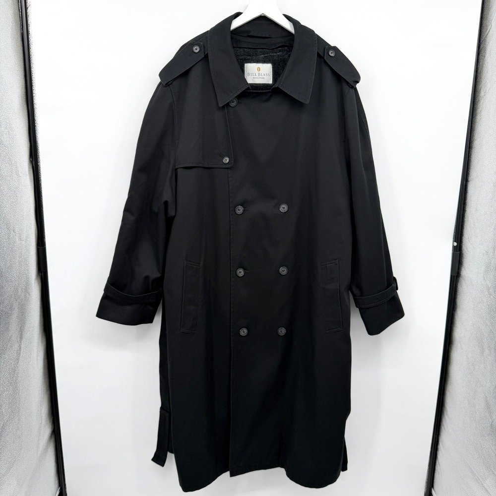 Vintage Bill Blass Mens Overcoat Trench 54 Long Lined Belted Double Breasted 3X